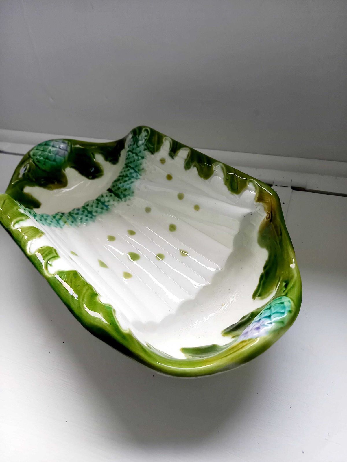 Antique French Asparagus Serving Dish Faience Majollica