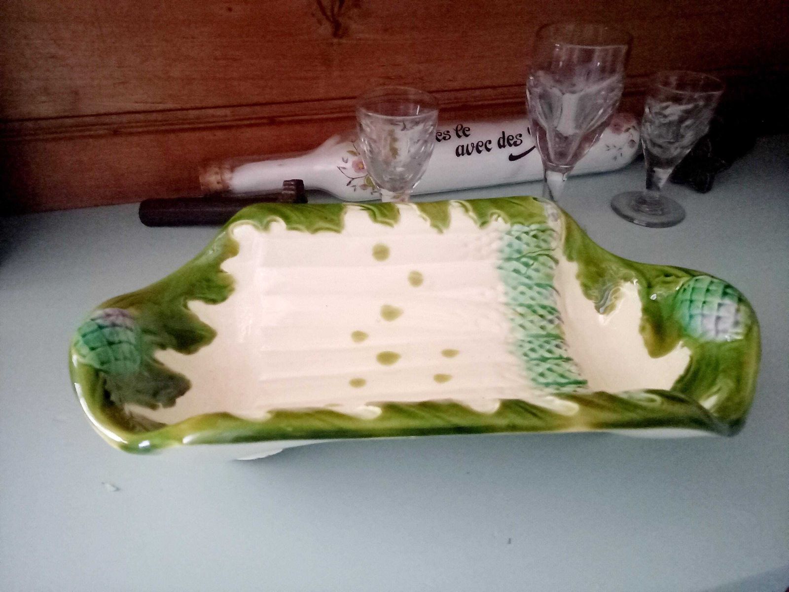 photo furniture Antique French Asparagus Serving Dish Faience Majollica