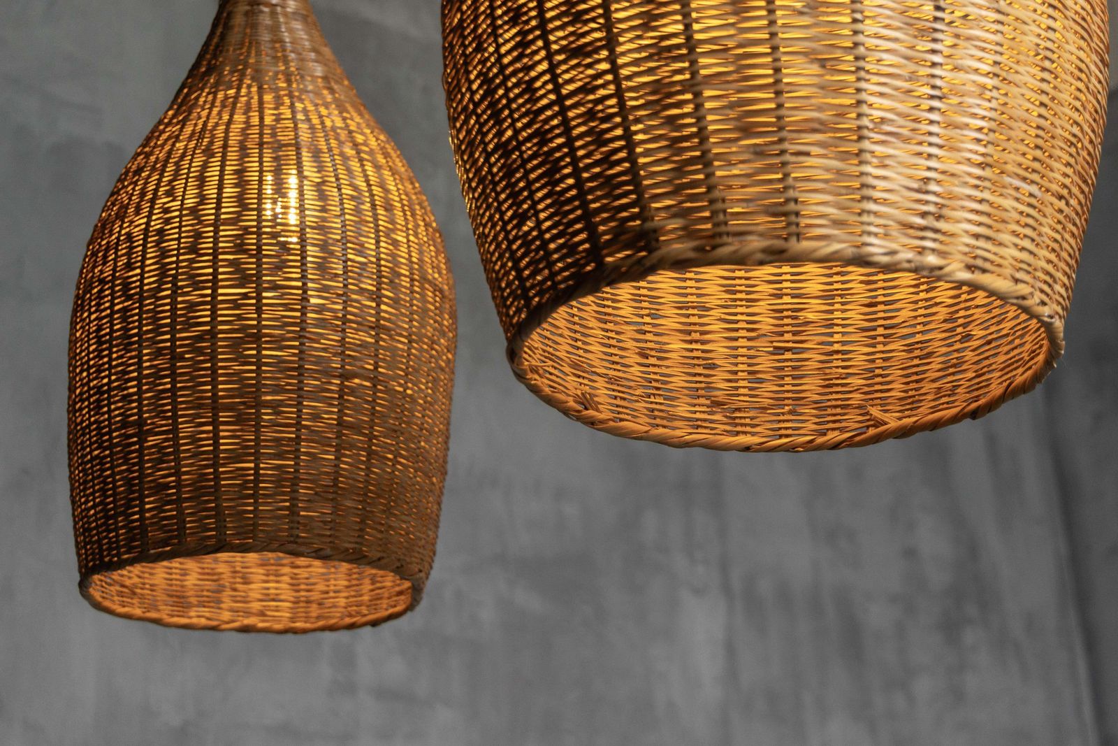 Lighting Sculptural Rattan Pendant Lamps, France, 1960s photo