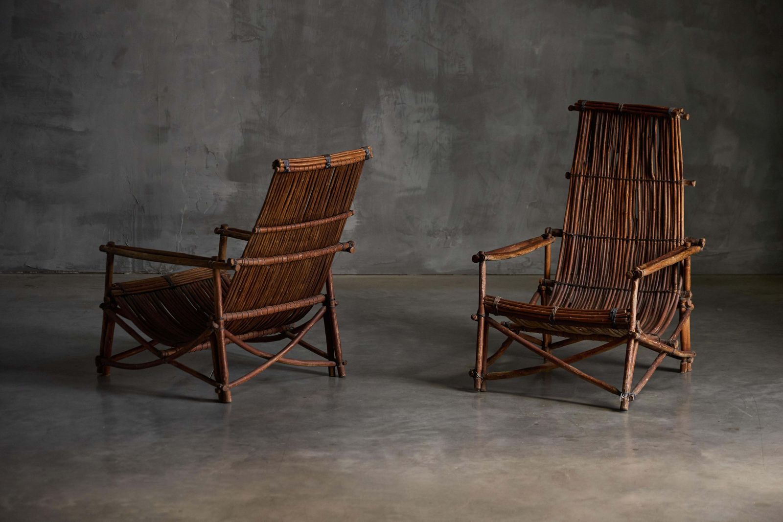 Rustic Reclining Chairs In Handcrafted Wicker, France, 1950s photo furniture