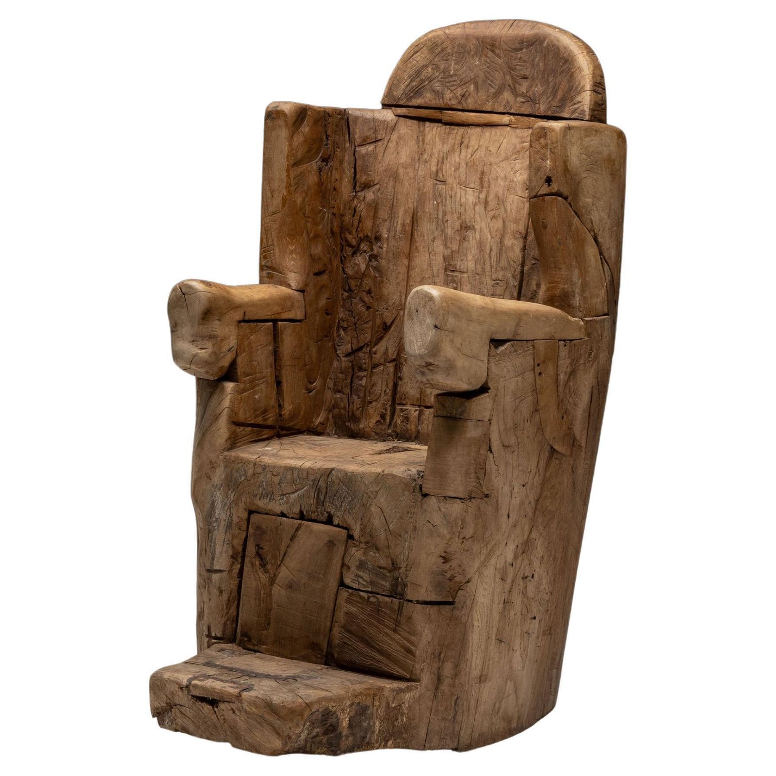 Brutalist Monoxylite Throne Chair, France, 19th Century