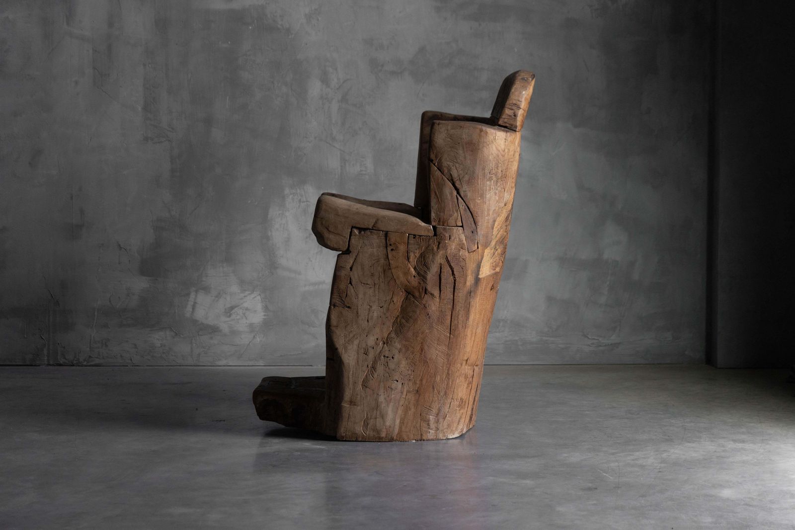 Brutalist Monoxylite Throne Chair, France, 19th Century photo vinterior