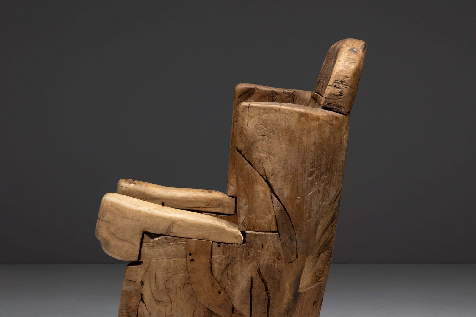 photo buy Brutalist Monoxylite Throne Chair, France, 19th Century