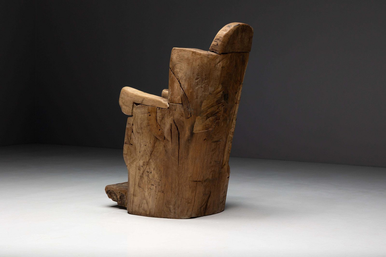 photo vintage Brutalist Monoxylite Throne Chair, France, 19th Century