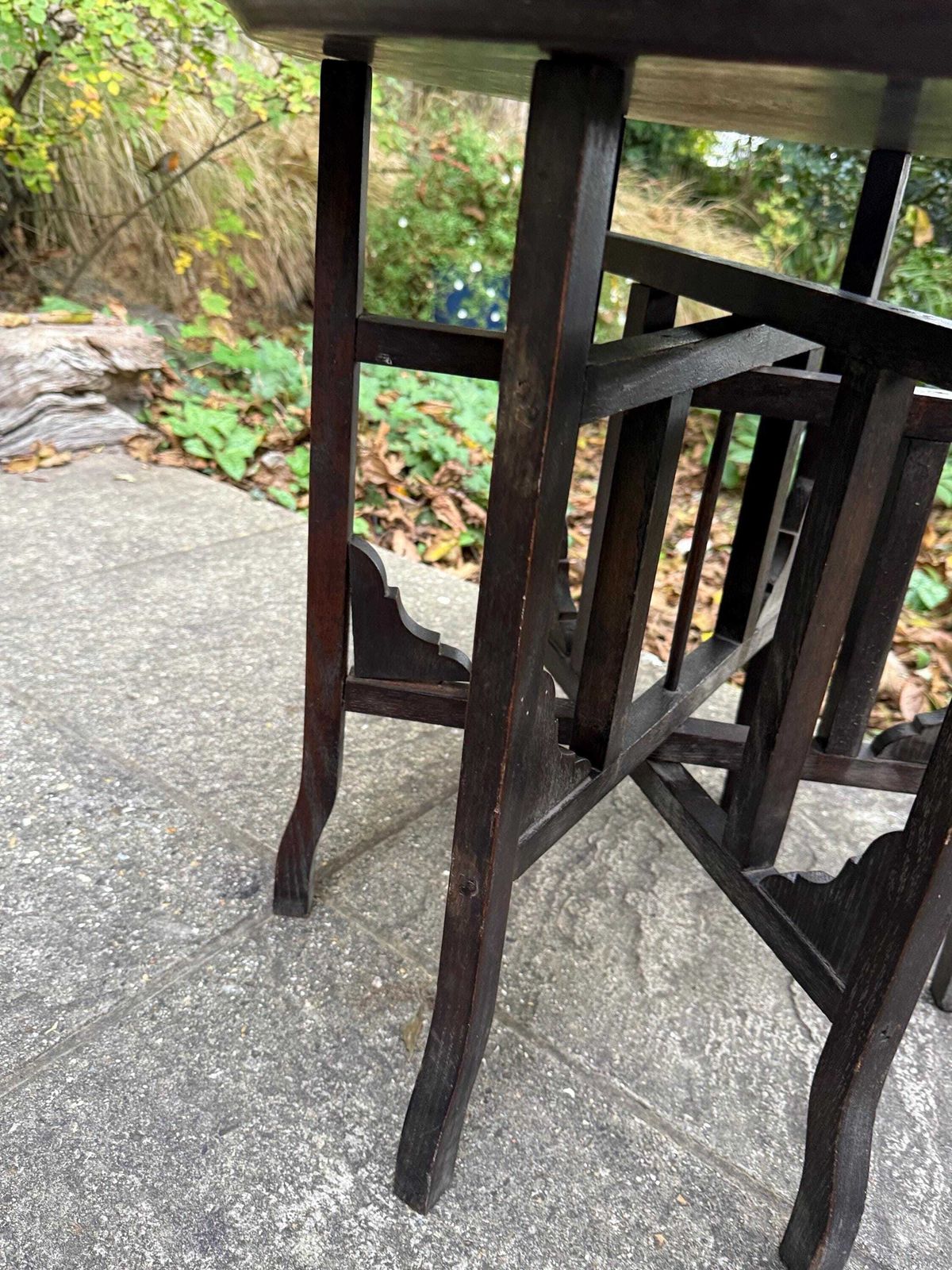 Antique 1920s Folding Brass Tray Table | Hand Etched Middle Eastern Table, Carved Hardwood Base, Moorish Style, Plant Stand, Plant Table photo vintage