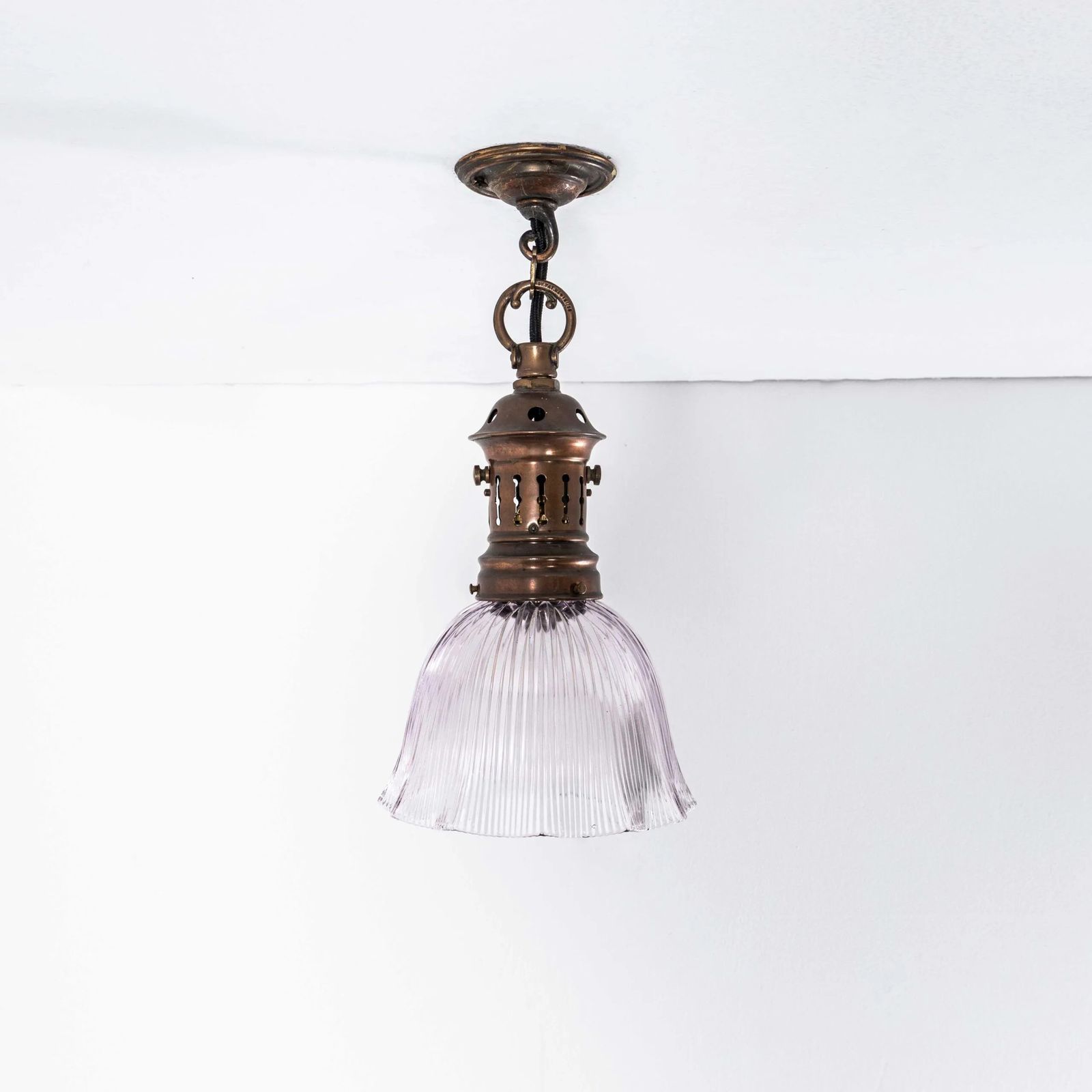 19th Century Original Single Copper Holophane Pendant Lamp photo vintage