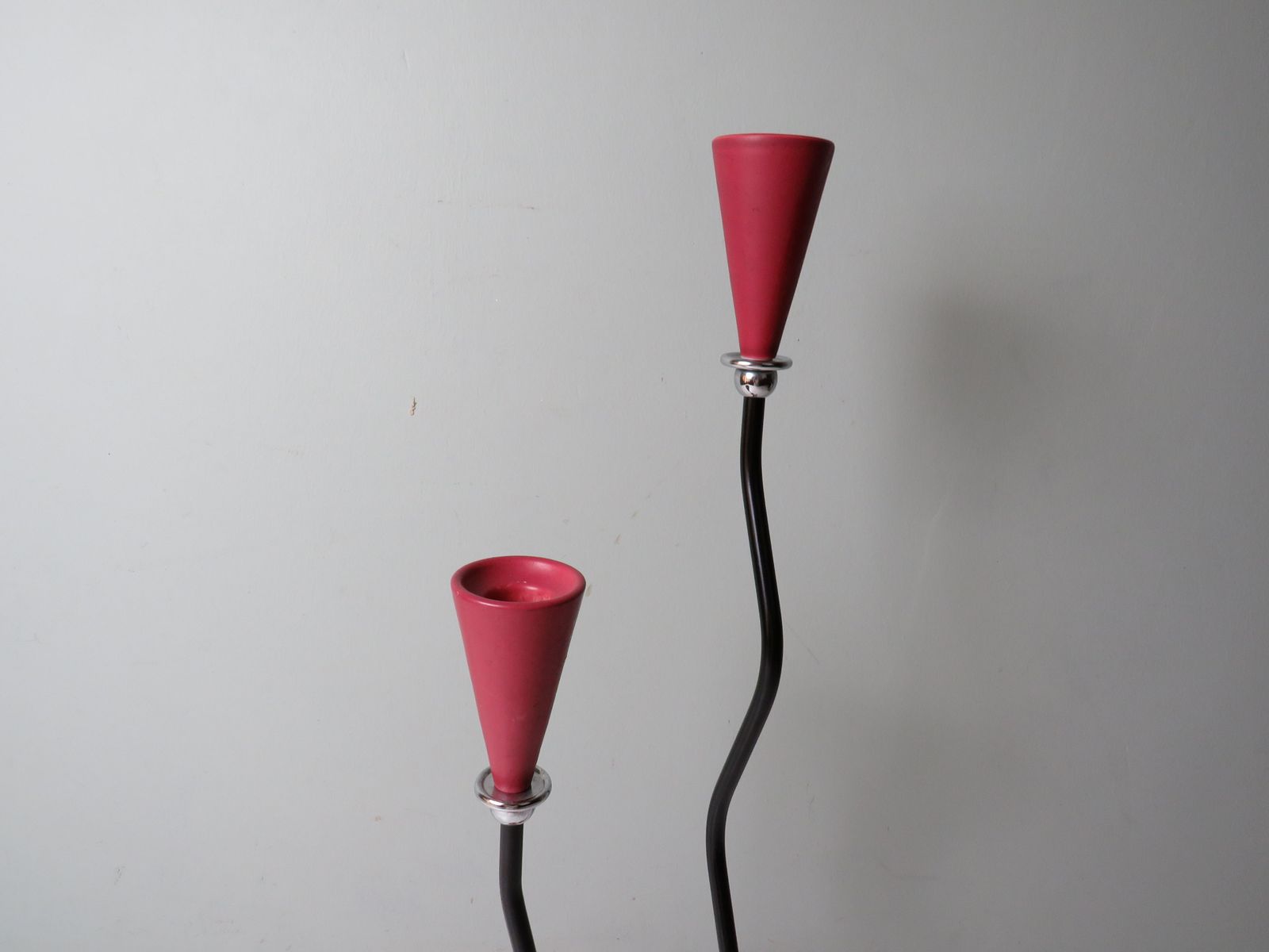 Pair Of Memphis Style Candleholders, Ceramic And Metal With Chrome Details, 1980s Postmodern Design photo Home Decor