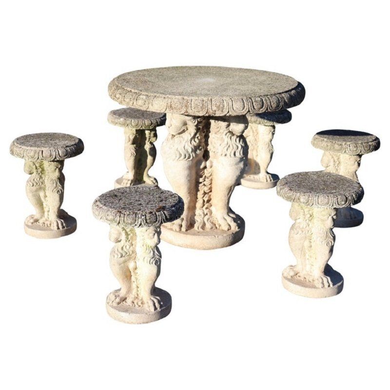 Early 20th Century Garden Table And Stools, Set Of 7
