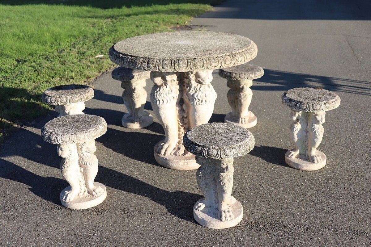 Early 20th Century Garden Table And Stools, Set Of 7 photo vinterior