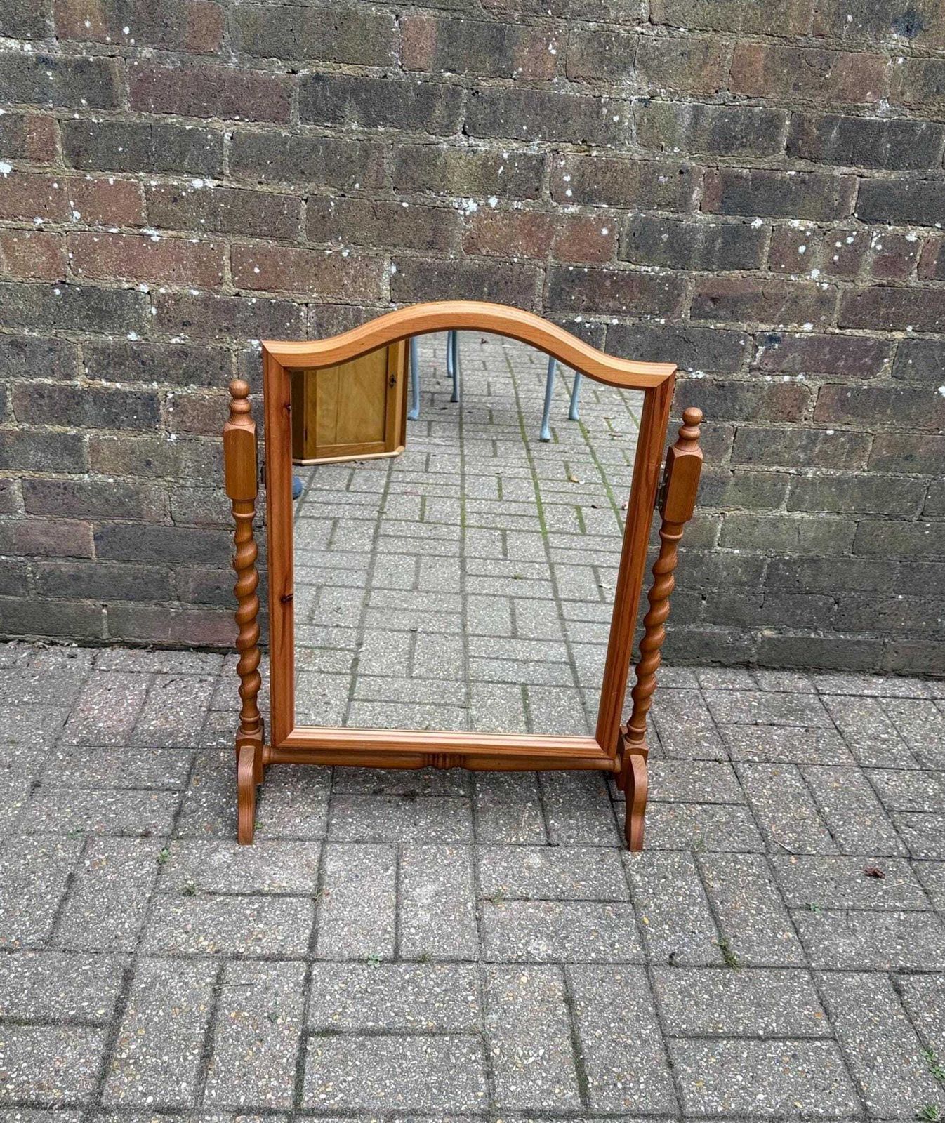 Vintage 1980s Pine Swivel Vanity Mirror – Turned Barley Twist Dressing Table Mirror – Traditional English Country Furniture   Rustic Mirror