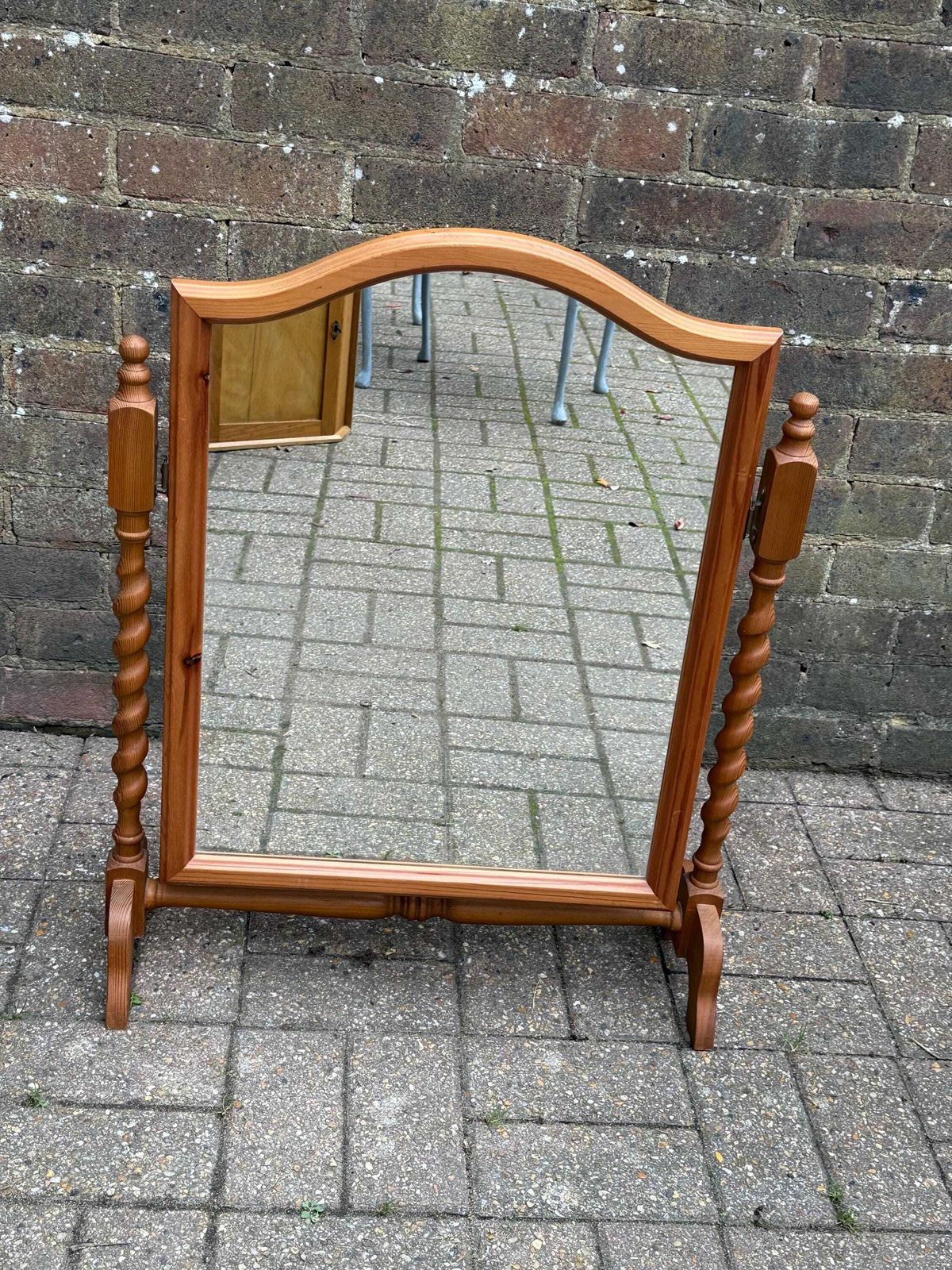 Vintage 1980s Pine Swivel Vanity Mirror – Turned Barley Twist Dressing Table Mirror – Traditional English Country Furniture   Rustic Mirror photo furniture