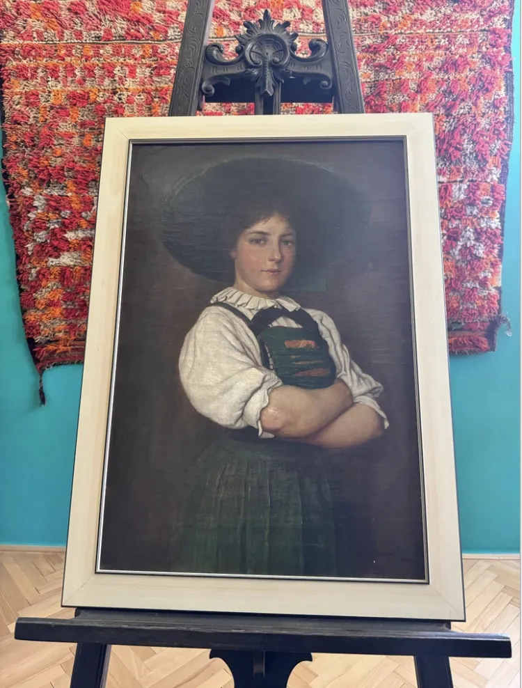 Die Sarntalerin   By Maximilian Wachsmuth   Oil Portrait Of A Tyrolean Woman photo furniture