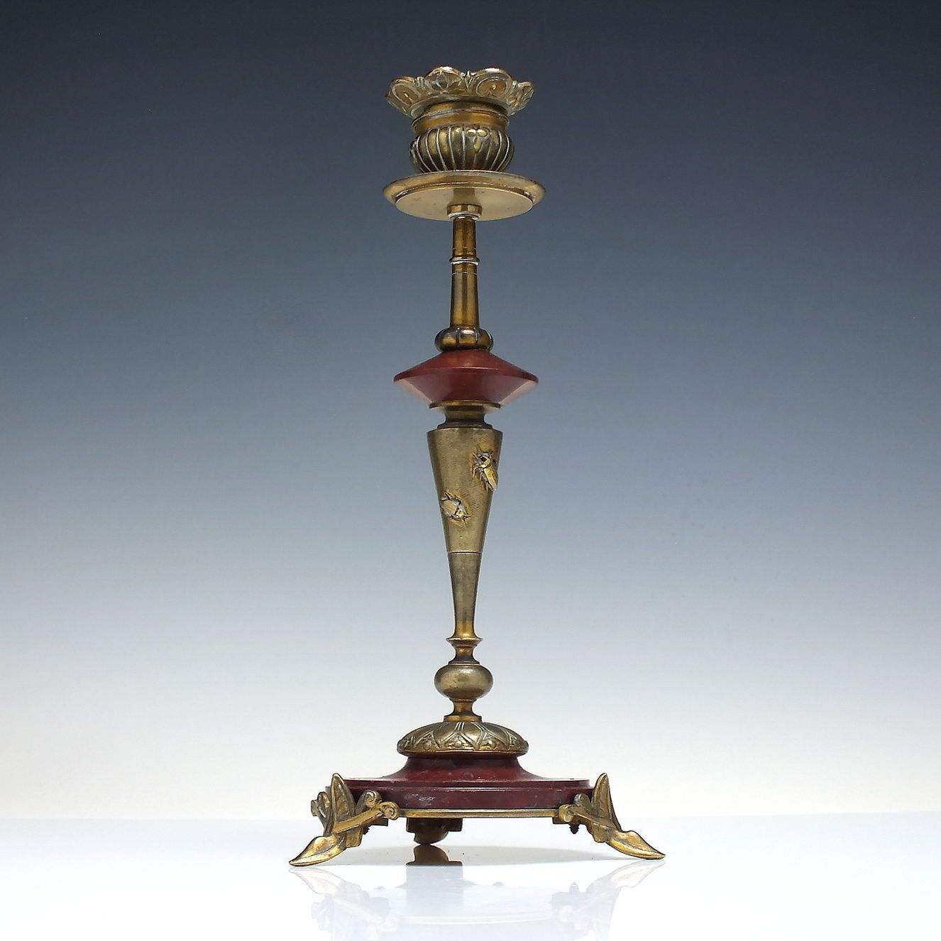 Rare Pair Art And Crafts Brass & Marble Candle Sticks C1880 photo furniture