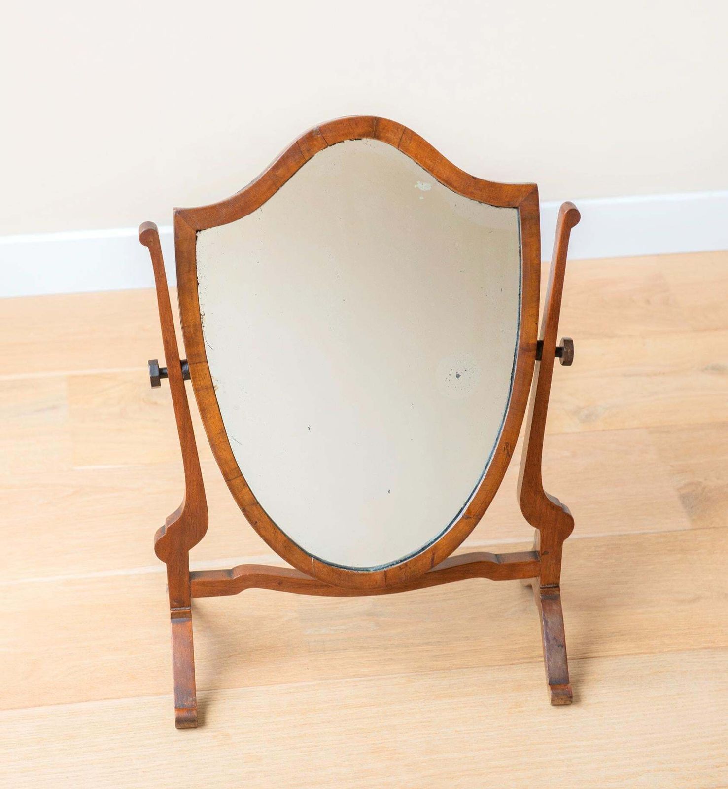 Antique Shield Mirror, English Table Mirror, Mahogany Wooden Frame, Edwardian Standing Mirror, Adjustable Dressing Mirror photo furniture