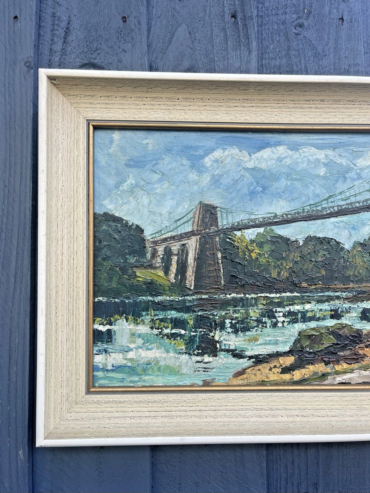 Superb Jill Mickle Framed Oil Painting Menai Straits Suspension Bridge Anglesey photo Art