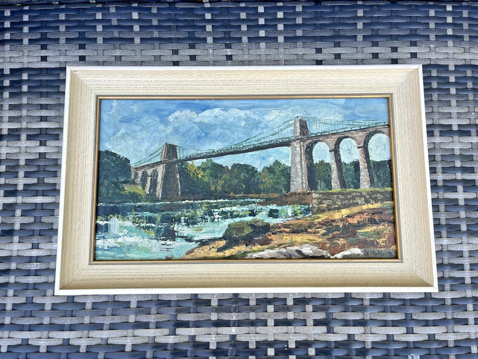 photo furniture Superb Jill Mickle Framed Oil Painting Menai Straits Suspension Bridge Anglesey