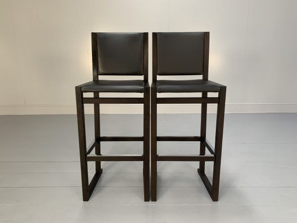 Pair Of B&B Italia “Musa Sm46g” Tall Bar Stool Chairs In Dark Grey Kasia Leather photo for sale