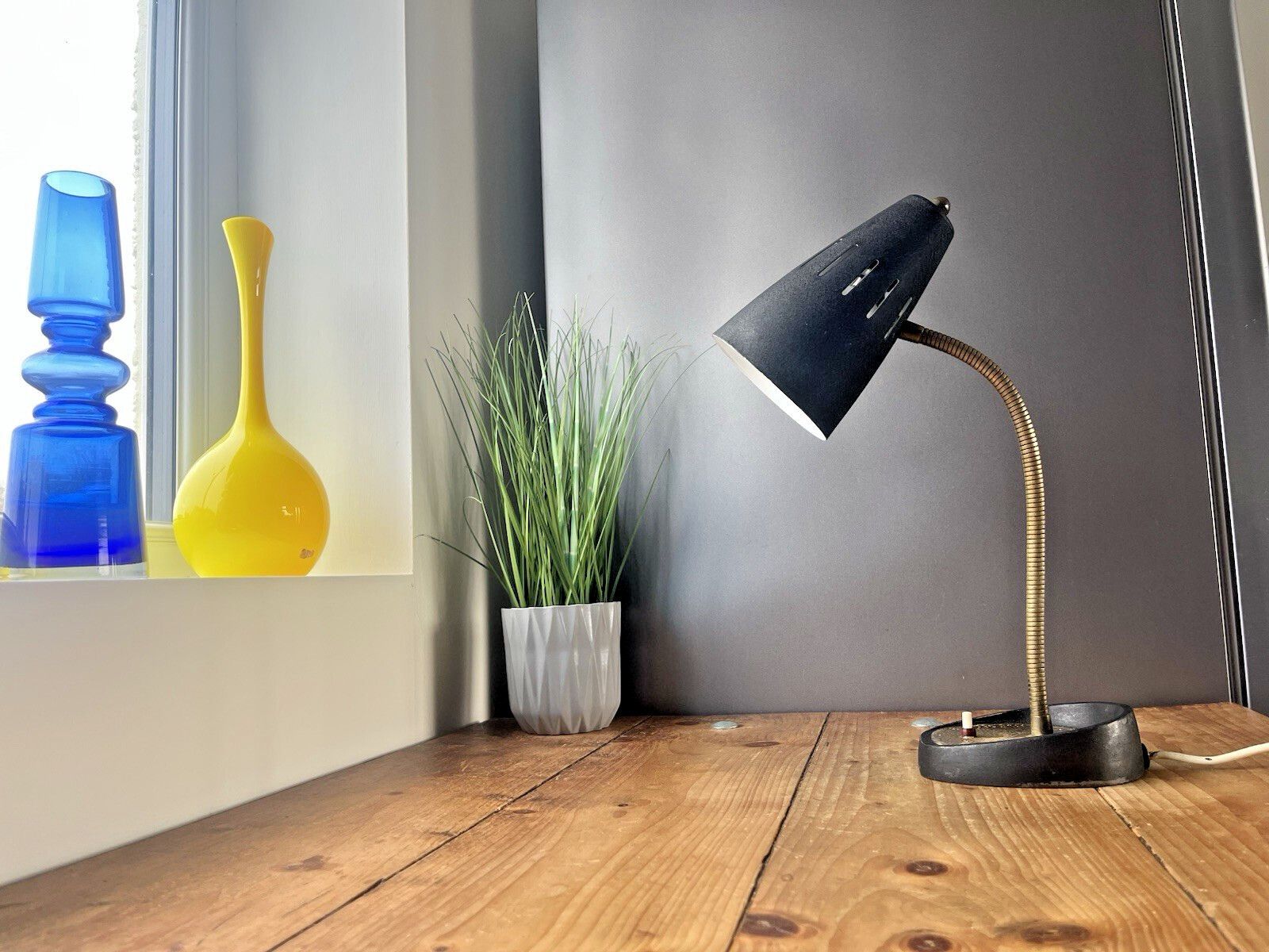 Mid Century Industrial Pifco Adjustable Gooseneck Desk Lamp Black Shade Light photo 50.0