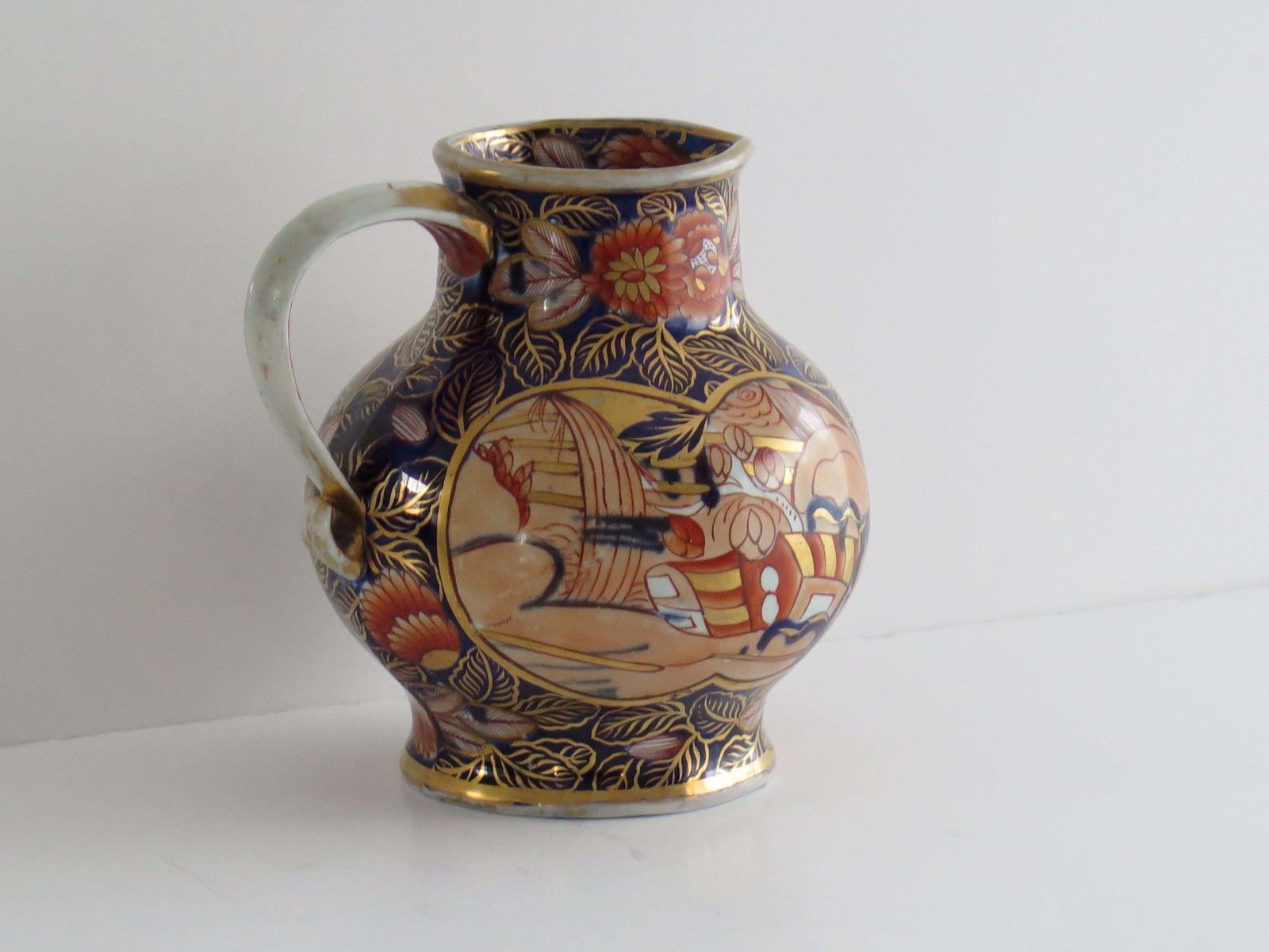 Georgian Masons Ironstone Jug Or Pitcher In School House Ptn Rare Shape, Ca 1815 photo for sale