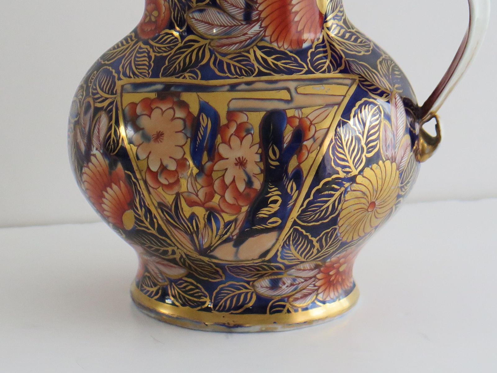 325.0 Georgian Masons Ironstone Jug Or Pitcher In School House Ptn Rare Shape, Ca 1815 photo