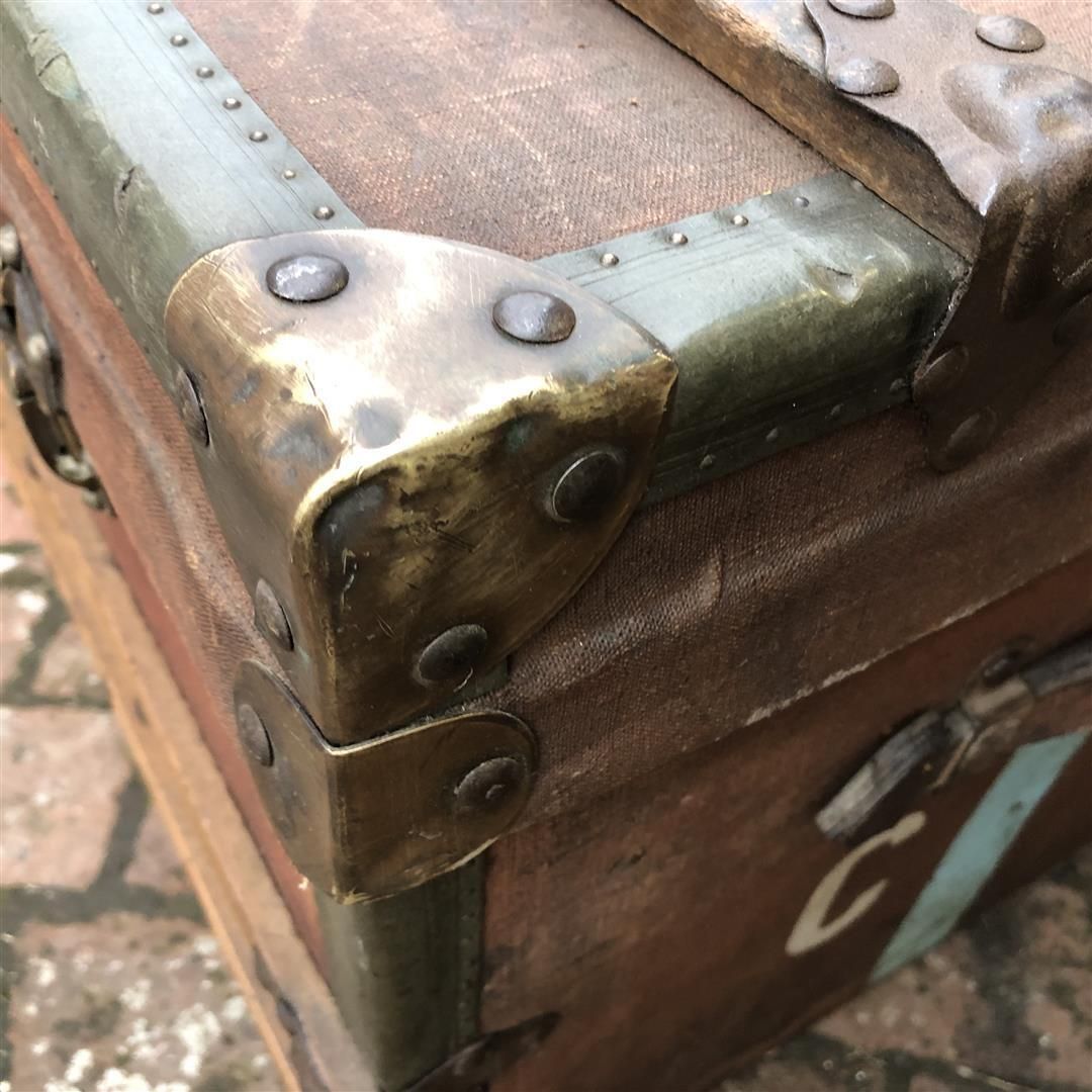 Vintage French Wood, Steel And Canvas Travelling Trunk By A St Hubert 1920s photo for sale
