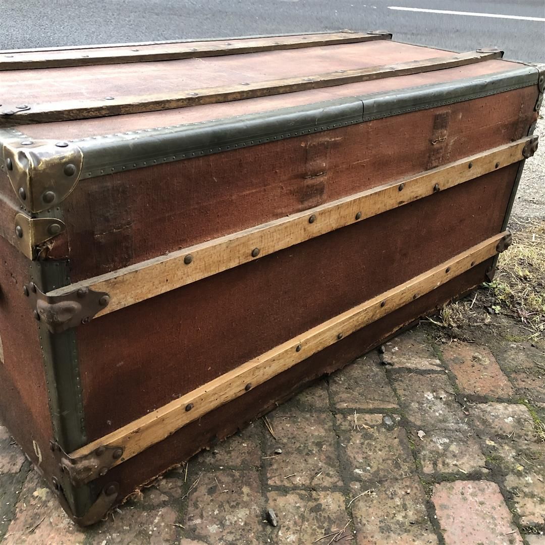 Vintage French Wood, Steel And Canvas Travelling Trunk By A St Hubert 1920s photo buy
