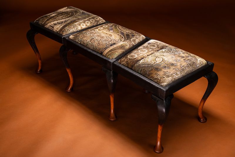 Pinscher Bench – Handcrafted From Queen Anne Chairs With Shou Sugi Ban Finish And Velvet Upholstery. photo Furniture