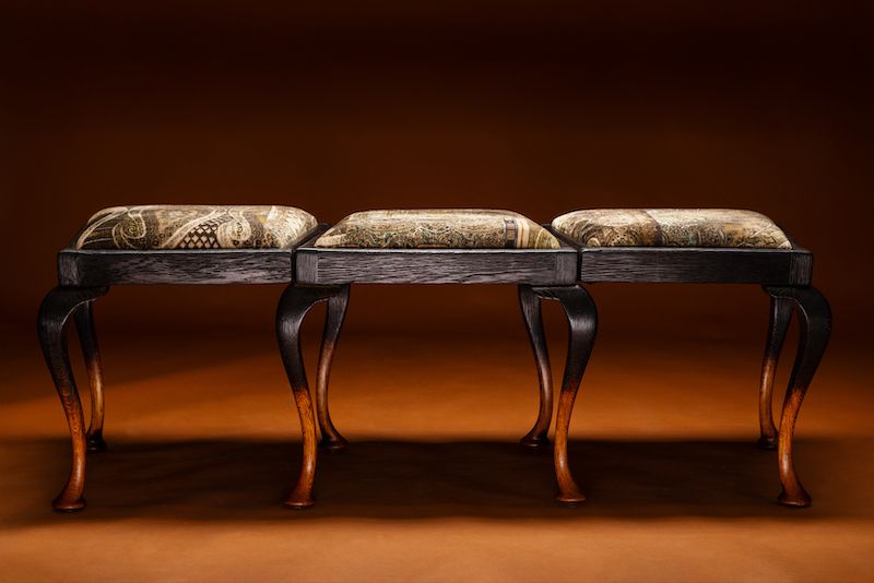 Pinscher Bench – Handcrafted From Queen Anne Chairs With Shou Sugi Ban Finish And Velvet Upholstery. photo 2500.0