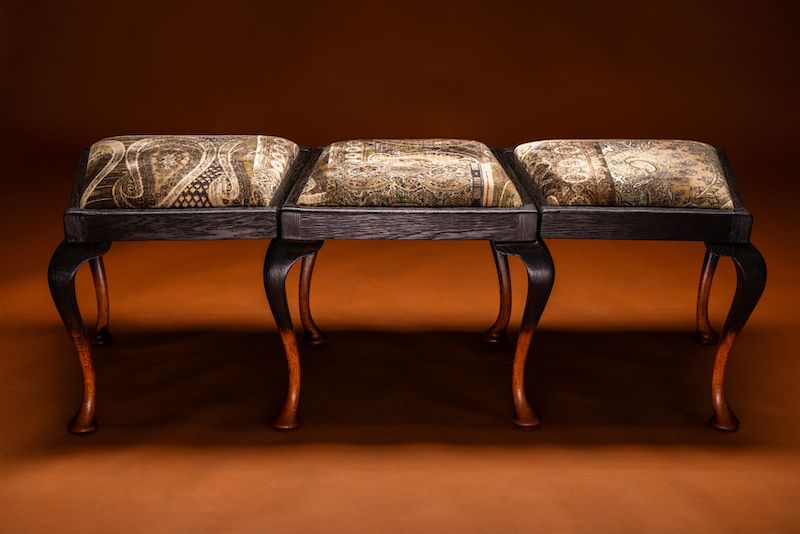 Pinscher Bench – Handcrafted From Queen Anne Chairs With Shou Sugi Ban Finish And Velvet Upholstery. photo buy