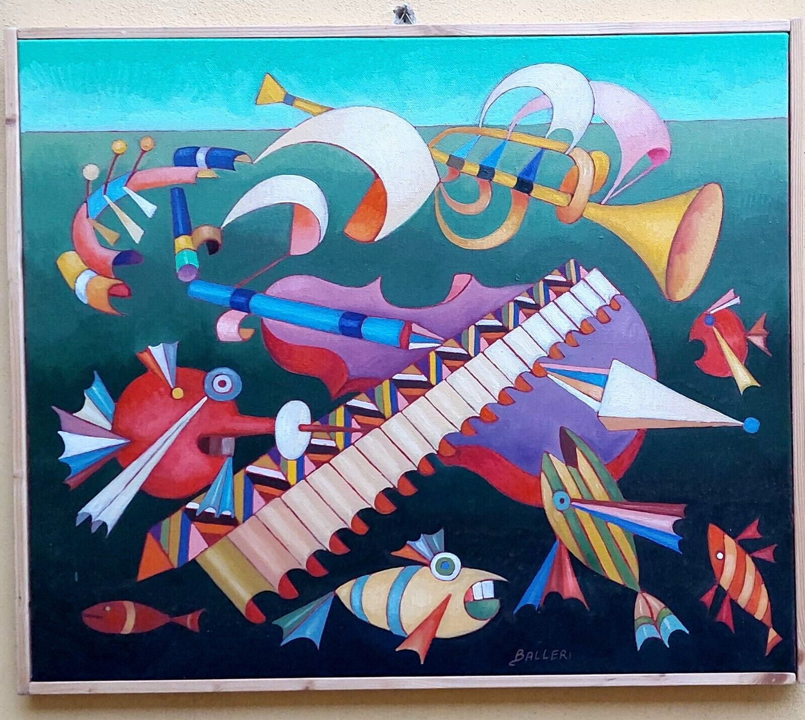 Franco Balleri Abstract Painting Oil On Canvas "Sea And Music" 2008 photo vintage
