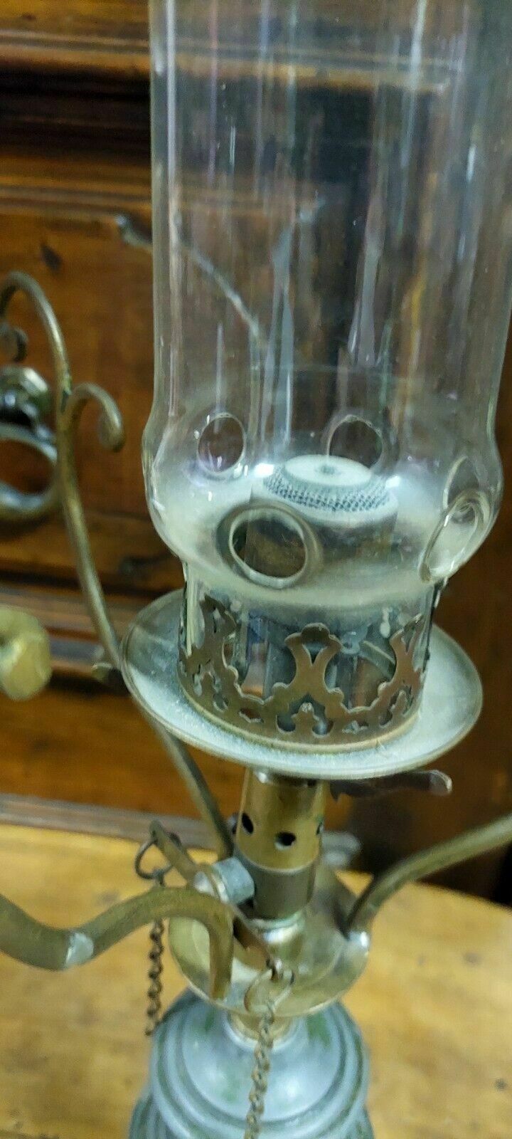 Antique Oil Lamp Metal And Glass 19th Century Original Lamp photo for sale