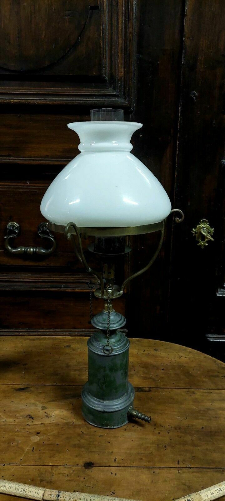 photo for sale Antique Oil Lamp Metal And Glass 19th Century Original Lamp