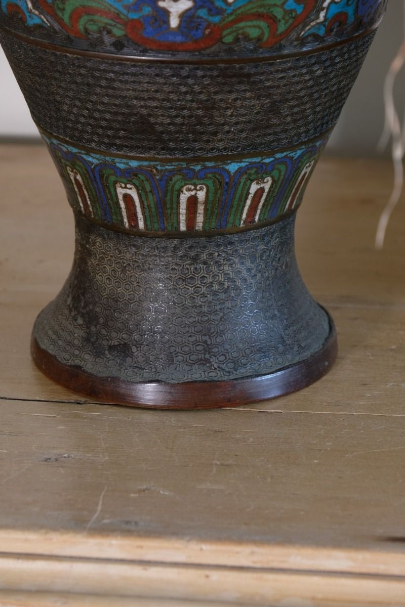 photo buy Pair Of Chinese Enamel Bronze Vases With Dragons And Ring Handles