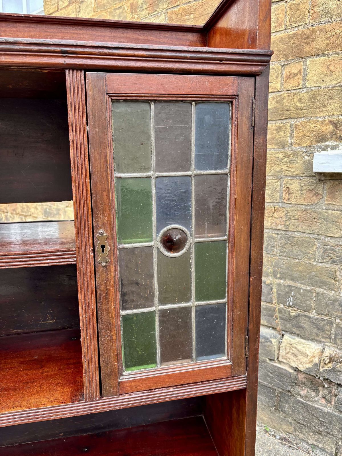 Arts & Crafts Oak Bookcase With Leaded Glass Doors, C.1910 photo buy
