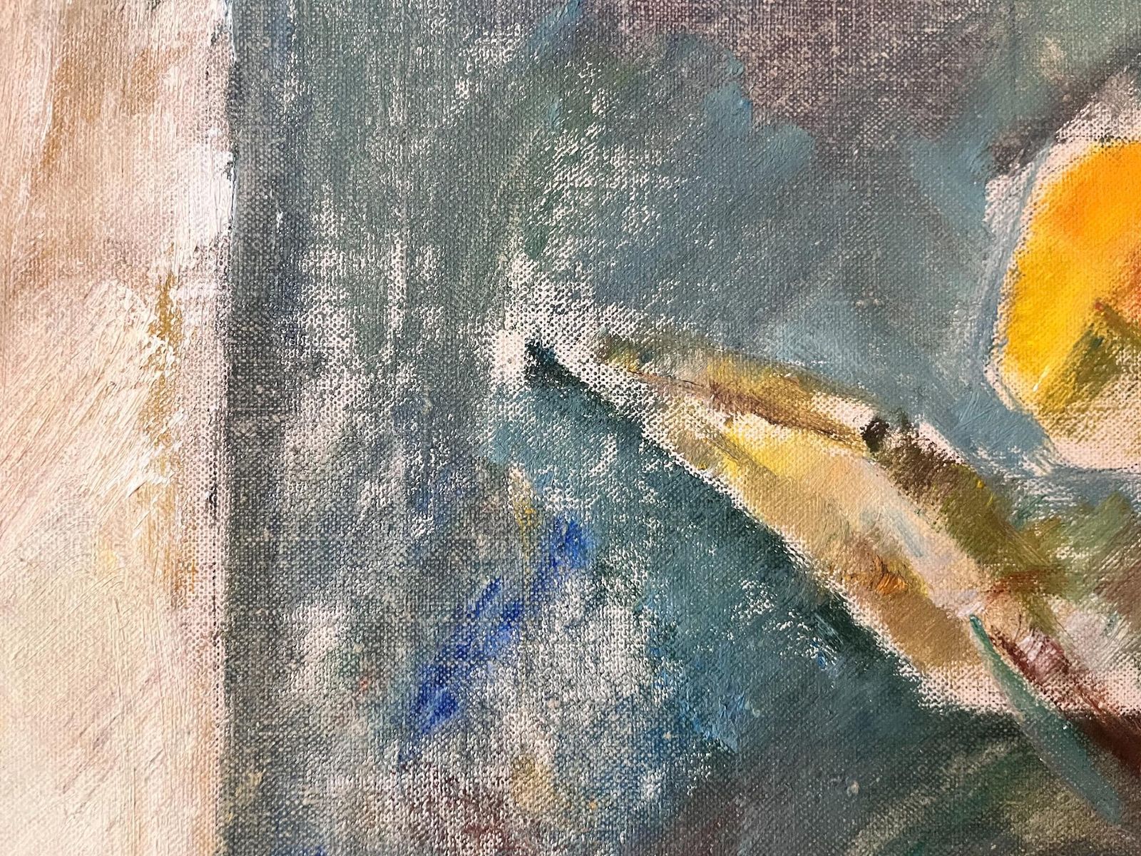 photo furniture Swedish Oil On Board, Still Life With Yellow Flower, Signed Lars Vidlund