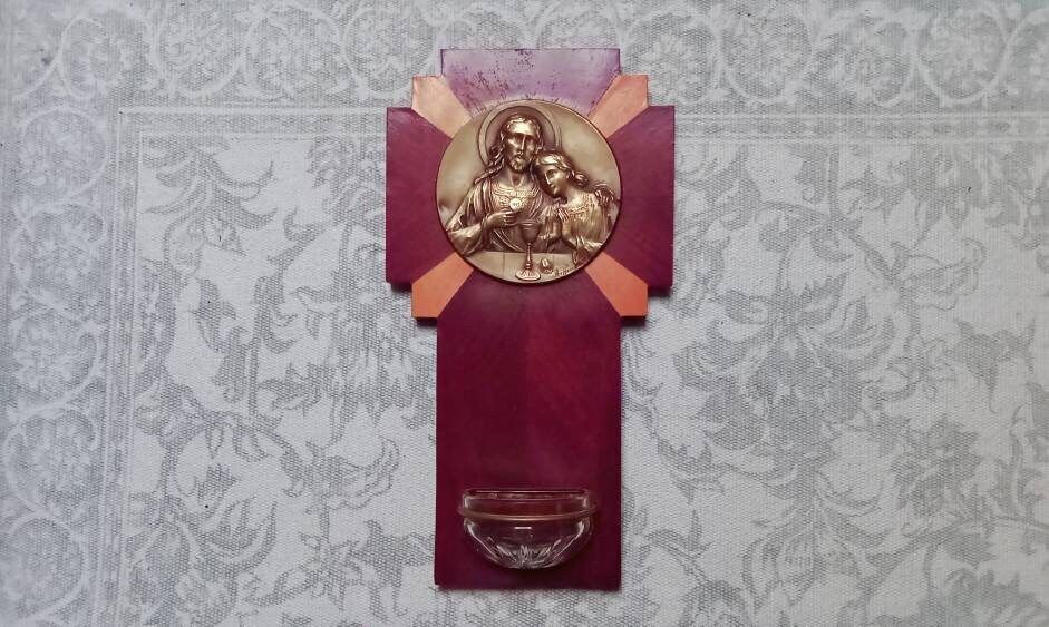 Arge Holy Water Font Stoup Signed Vintage French photo for sale