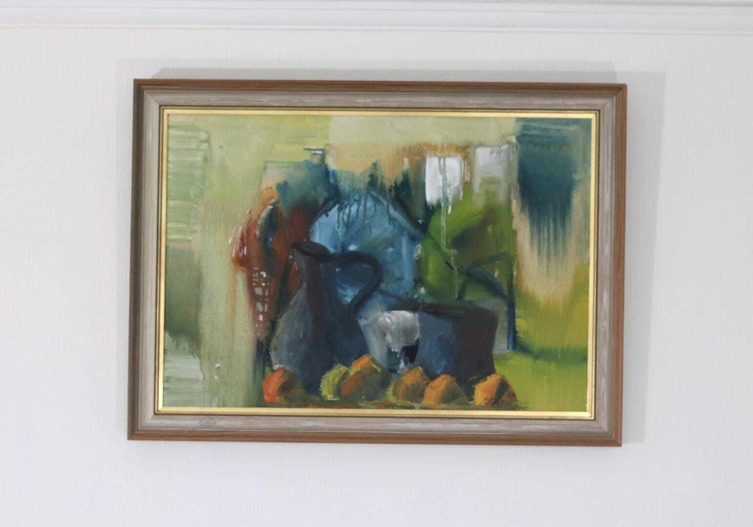 Original Swedish Oil On Canvas – “Vibrant Still Life” – Framed  74 × 54 Cm (29.1" × 21.3") photo furniture