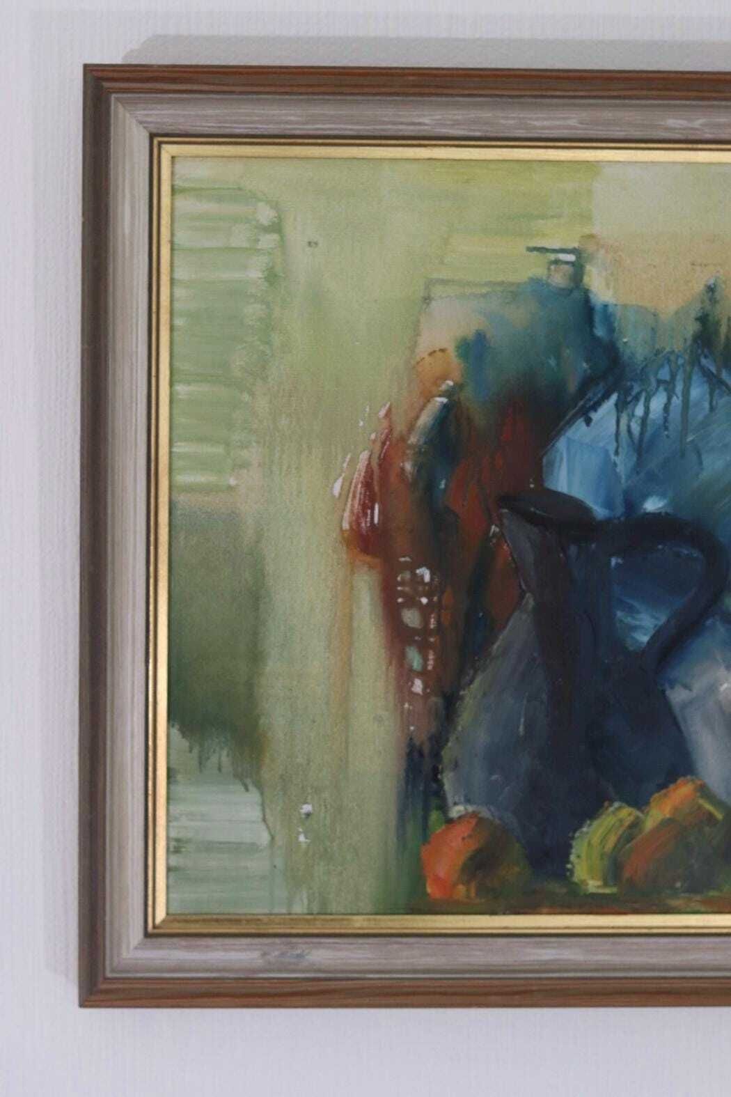 375.0 Original Swedish Oil On Canvas – “Vibrant Still Life” – Framed  74 × 54 Cm (29.1" × 21.3") photo