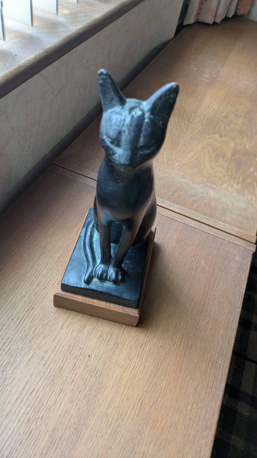 Egyptian Cat Durastone On Wooden Plinth photo Art