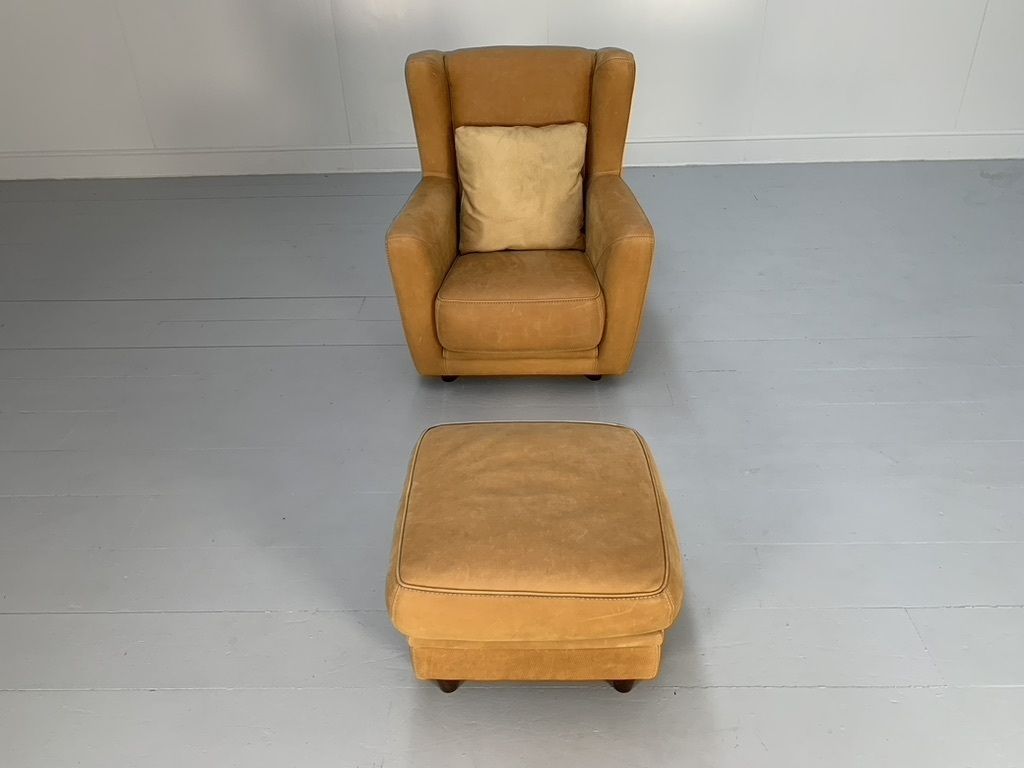 Baxter “Bergere” Armchair & Footstool – In Suede Leather photo for sale