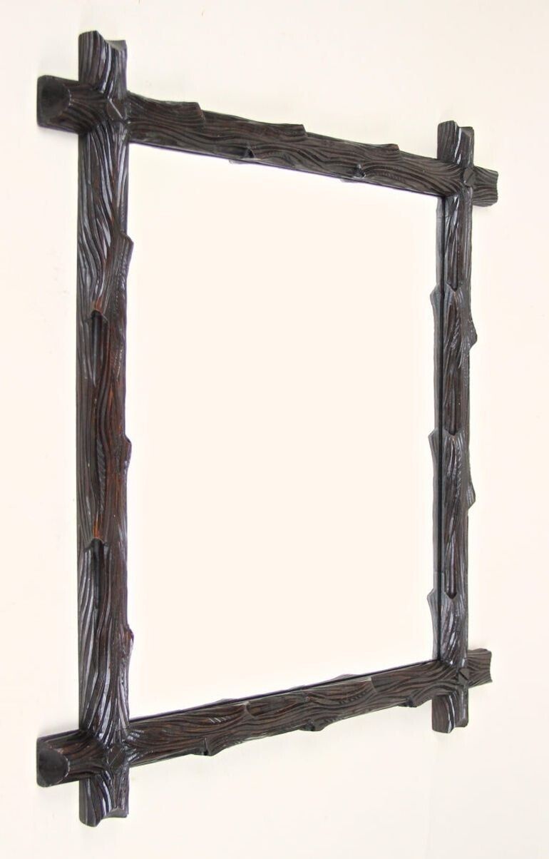 19th Century Rustic Black Forest Wall Mirror   Hand Carved, Austria Circa 1880 photo furniture