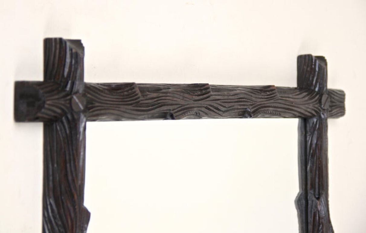 19th Century Rustic Black Forest Wall Mirror   Hand Carved, Austria Circa 1880 photo Home Decor