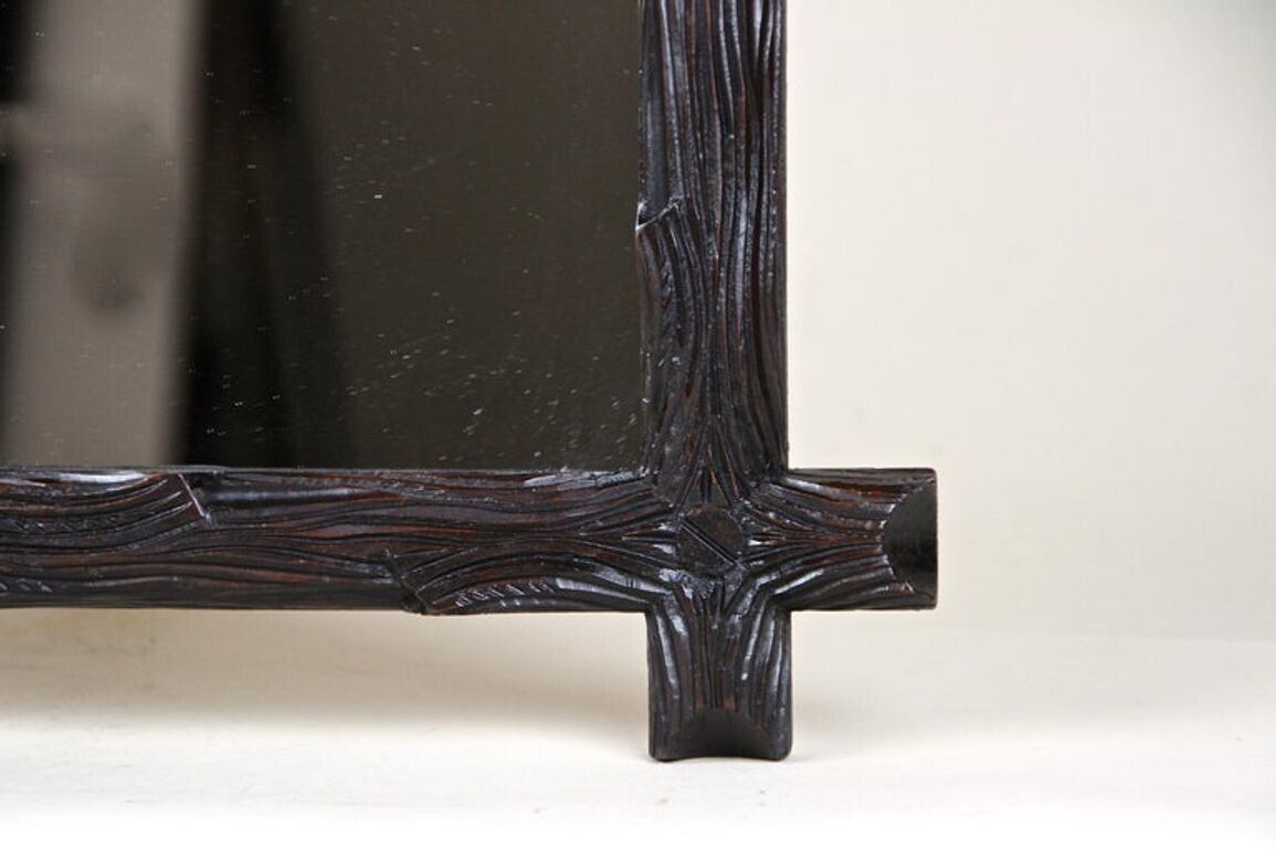19th Century Rustic Black Forest Wall Mirror   Hand Carved, Austria Circa 1880 photo vinterior