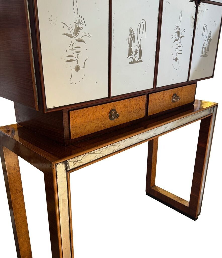 Furniture An Italian 1940s Mirrored Maple Wood Bar Cabinet By Osvaldo Borsani photo