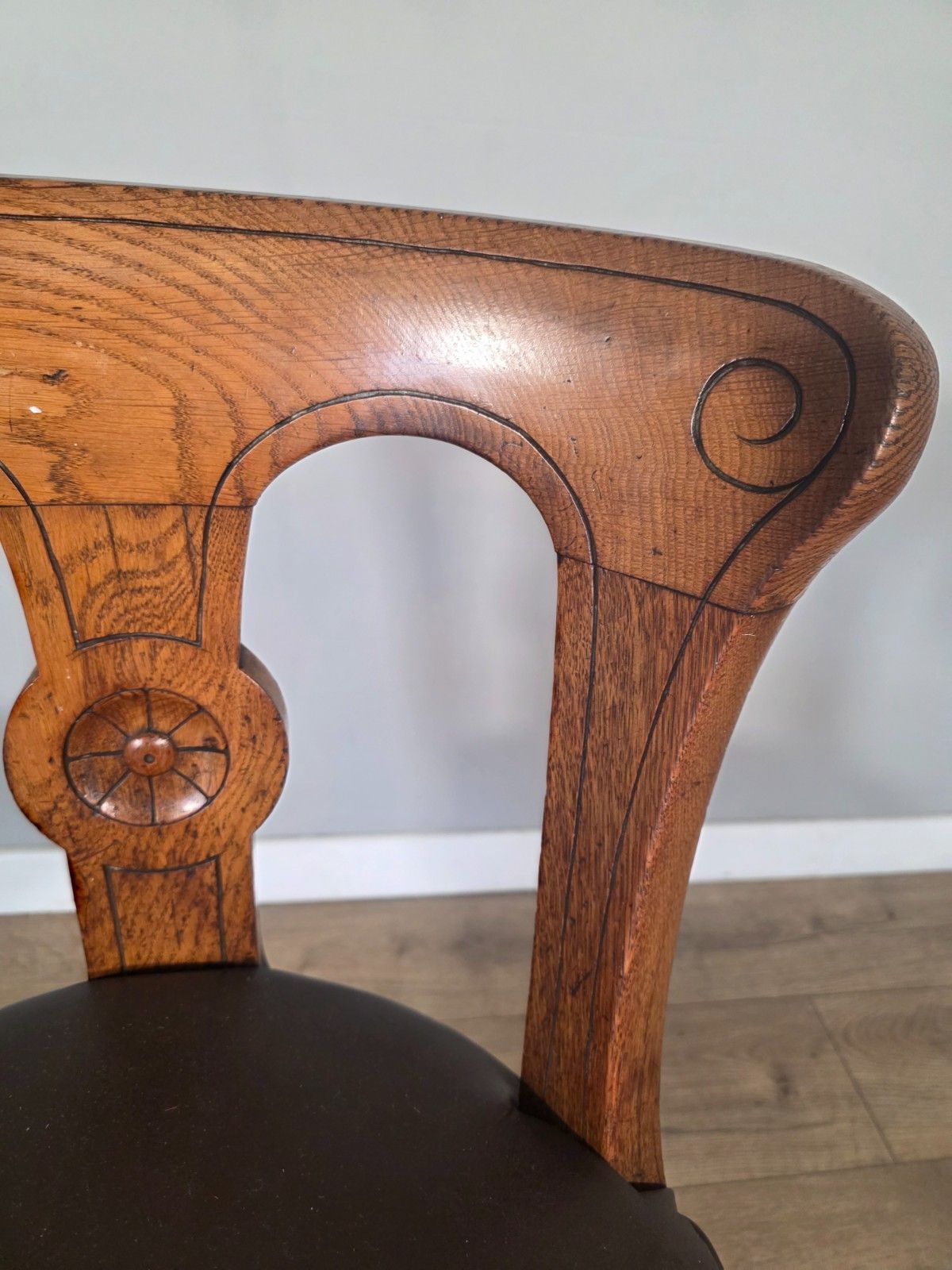 photo for sale Antique 1890s Cast Iron & Oak Upholstered Ships Chair