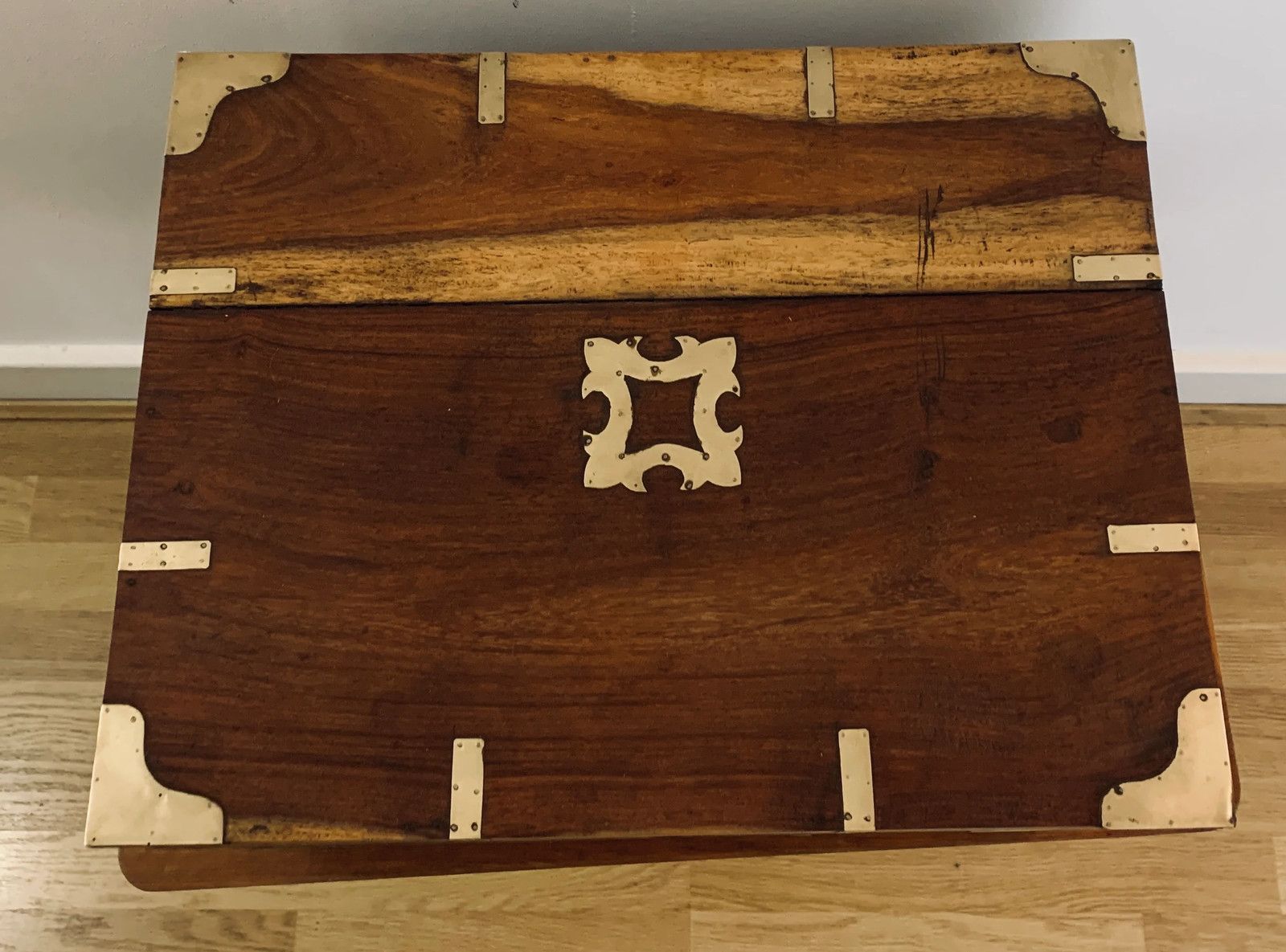 19th Century Brass Bound Teak Wood Campaign Chest, Liquor Drinks Chest Box photo buy
