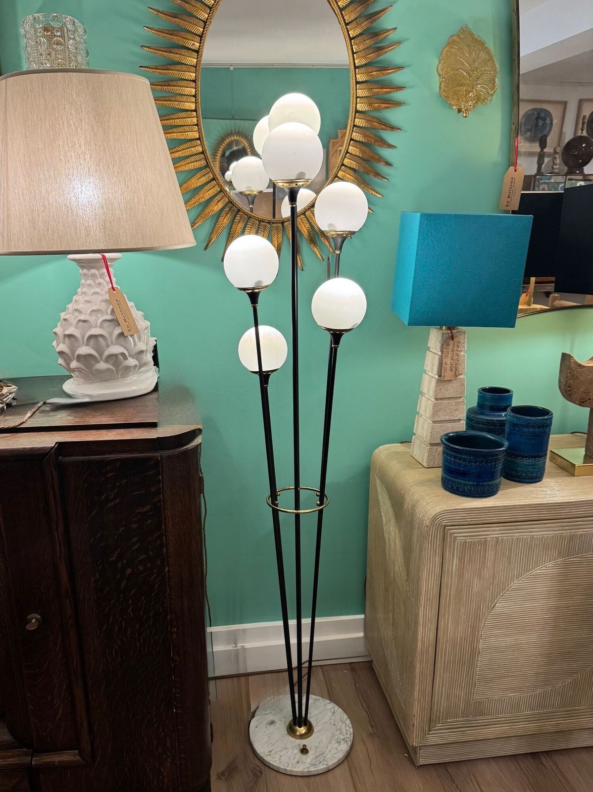 An Orignal 1950s Stilnovo Black Lacquer And Brass Six Light Floor Lamp photo 3350.0