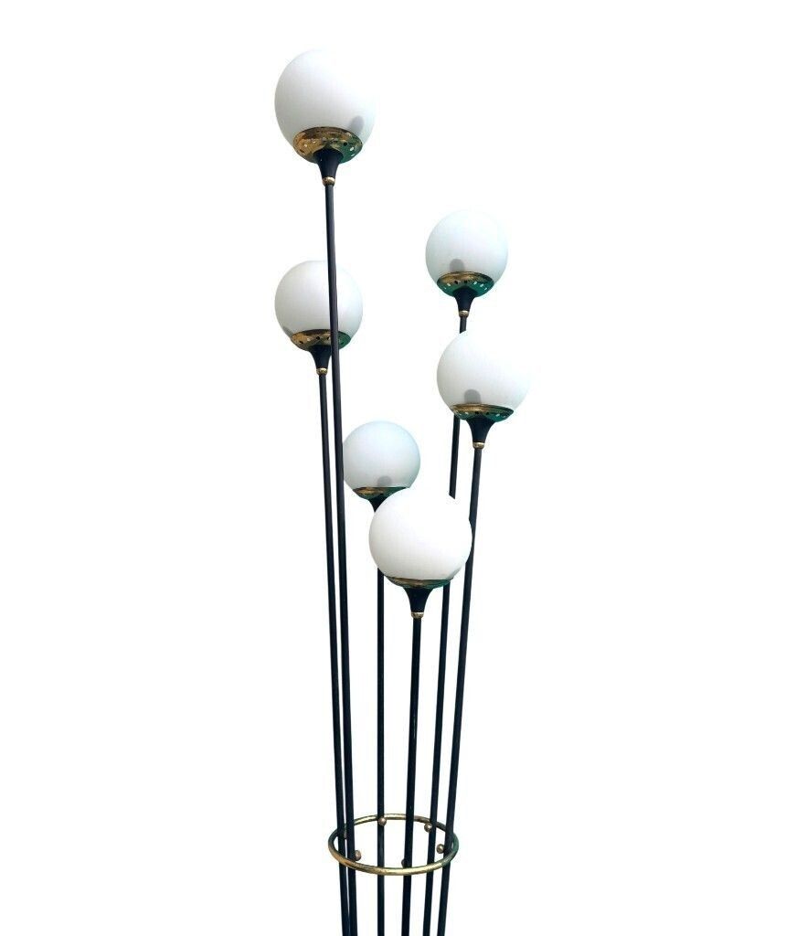 photo buy An Orignal 1950s Stilnovo Black Lacquer And Brass Six Light Floor Lamp