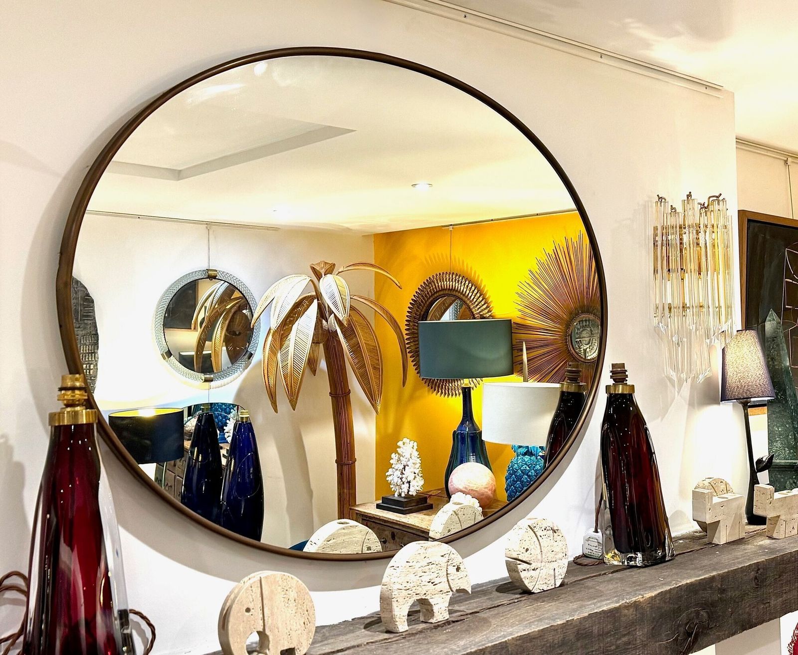 A Large Orignal Italian 1960s Oval Brass Framed Mirror photo furniture