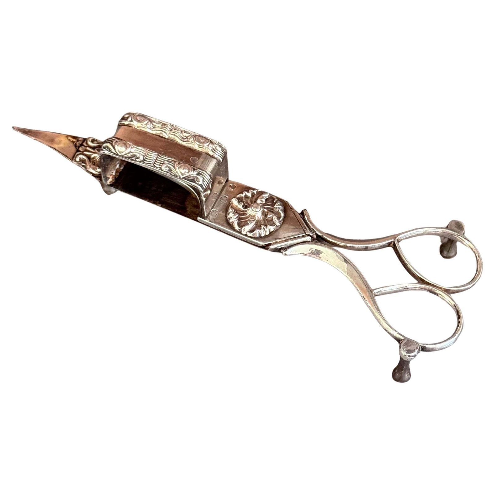 Antique Silver Plated Candle Wick Trimmer Scissors, Victorian Table Decor